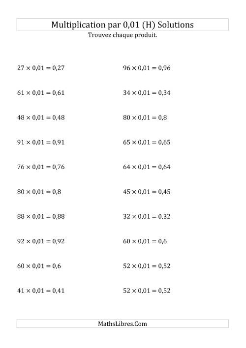 Multiplication de nombres entiers par 0,01 (H) page 2