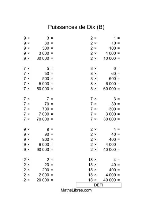 Nombres un-chiffre multipliés par multiples de puissances positives de dix (B)