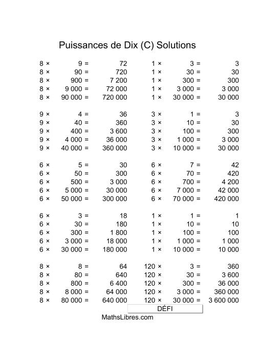 Nombres un-chiffre multipliés par multiples de puissances positives de dix (C) page 2