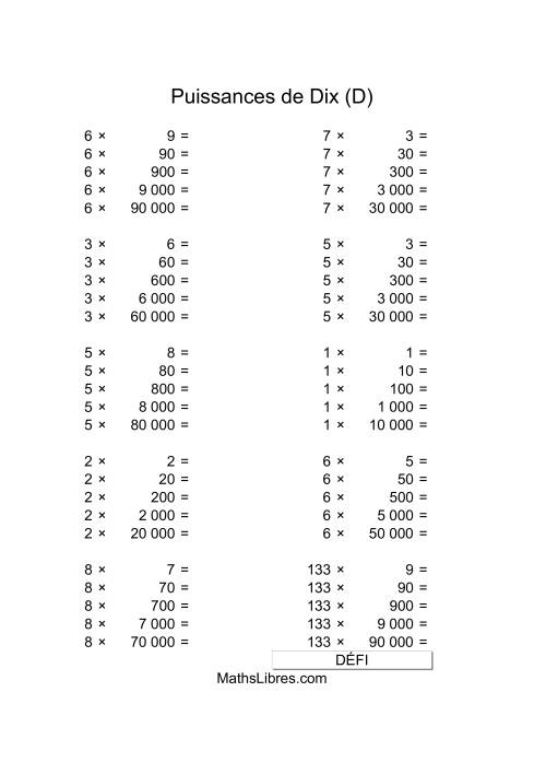 Nombres un-chiffre multipliés par multiples de puissances positives de dix (D)
