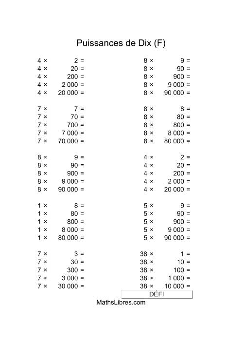 Nombres un-chiffre multipliés par multiples de puissances positives de dix (F)
