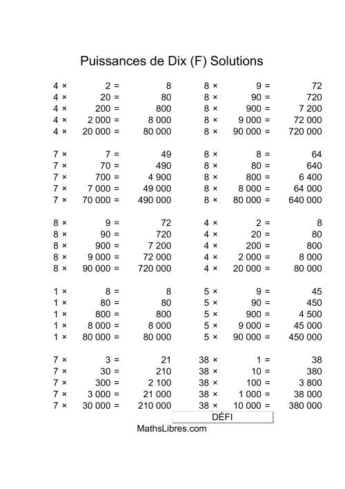 Nombres un-chiffre multipliés par multiples de puissances positives de dix (F) page 2