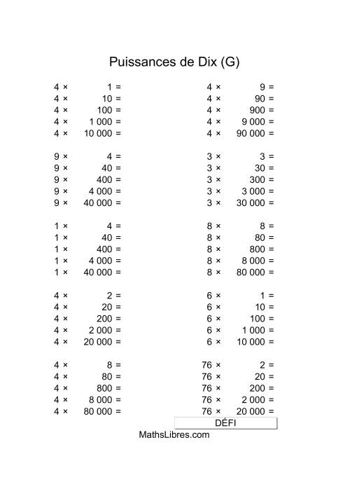 Nombres un-chiffre multipliés par multiples de puissances positives de dix (G)