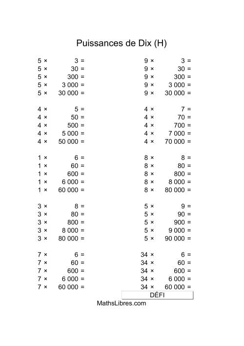 Nombres un-chiffre multipliés par multiples de puissances positives de dix (H)