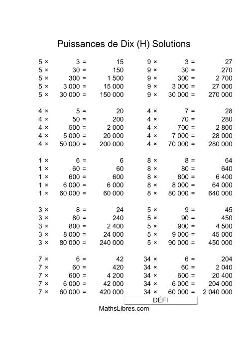 Nombres un-chiffre multipliés par multiples de puissances positives de dix (H) page 2