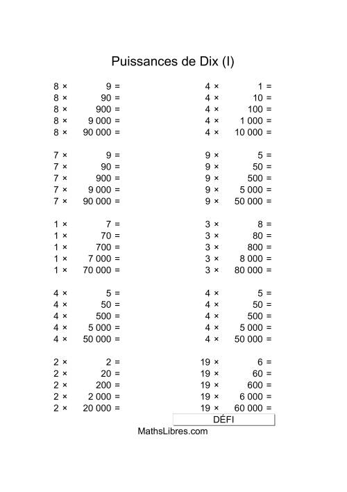 Nombres un-chiffre multipliés par multiples de puissances positives de dix (I)