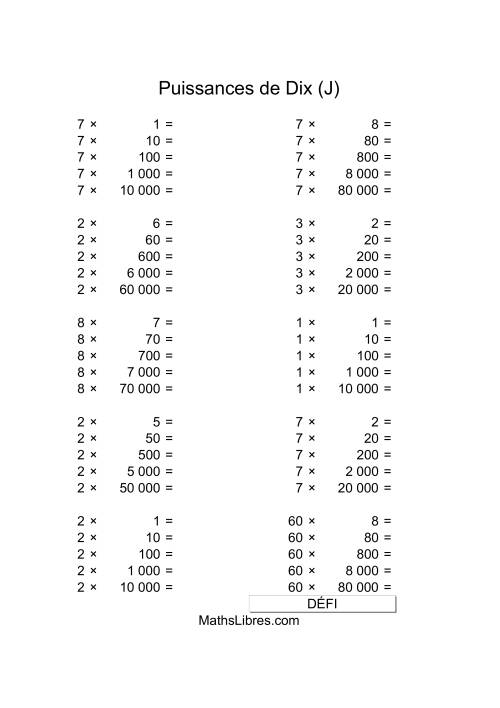 Nombres un-chiffre multipliés par multiples de puissances positives de dix (J)