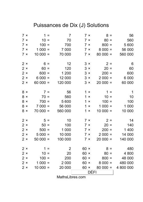 Nombres un-chiffre multipliés par multiples de puissances positives de dix (J) page 2