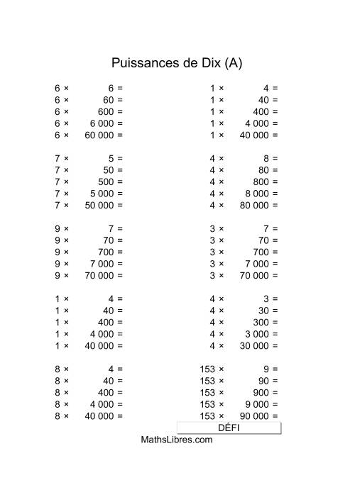 Nombres un-chiffre multipliés par multiples de puissances positives de dix (Tout)