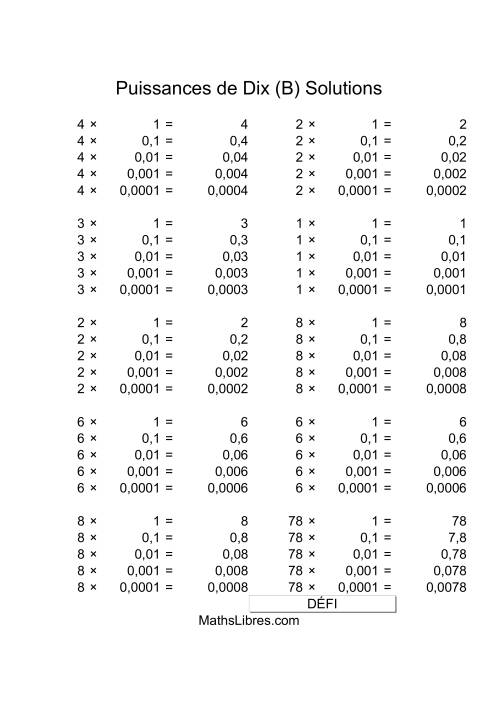Nombres un-chiffre multipliés par puissances négatives de dix (B) page 2