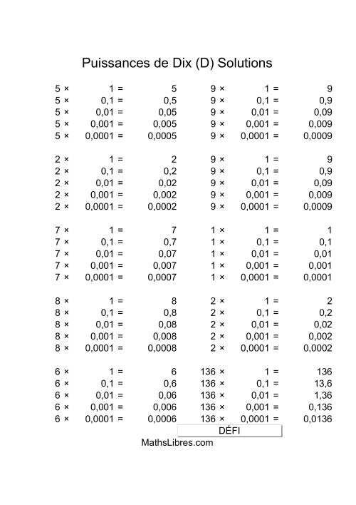 Nombres un-chiffre multipliés par puissances négatives de dix (D) page 2