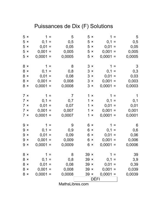 Nombres un-chiffre multipliés par puissances négatives de dix (F) page 2