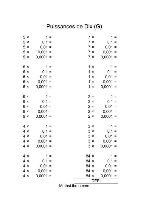Nombres un-chiffre multipliés par puissances négatives de dix (G)