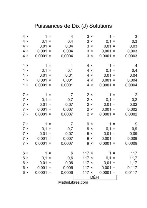 Nombres un-chiffre multipliés par puissances négatives de dix (J) page 2