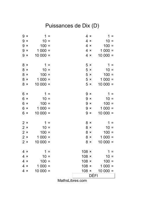 Nombres un-chiffre multipliés par puissances positives de dix (D)