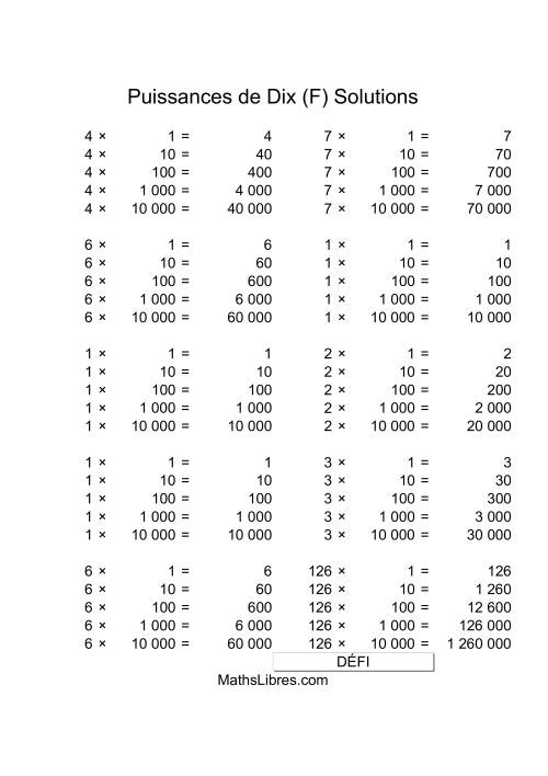 Nombres un-chiffre multipliés par puissances positives de dix (F) page 2
