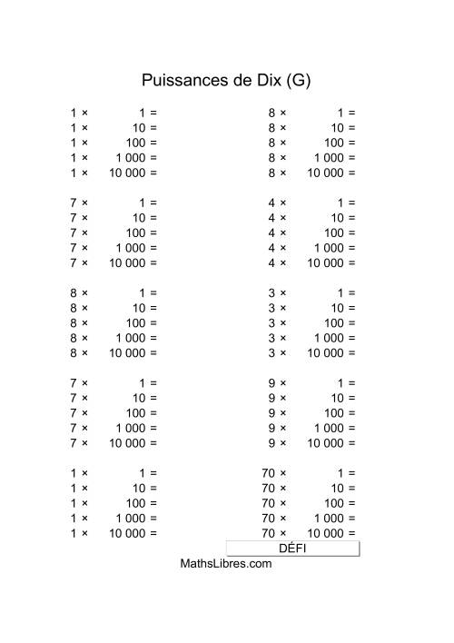 Nombres un-chiffre multipliés par puissances positives de dix (G)