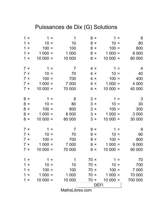 Nombres un-chiffre multipliés par puissances positives de dix (G) page 2