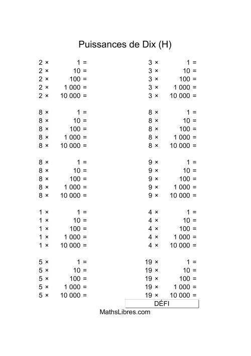 Nombres un-chiffre multipliés par puissances positives de dix (H)