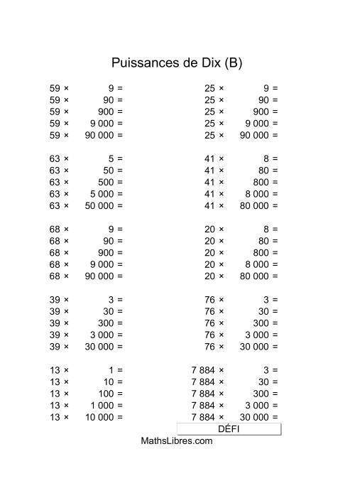 Nombres deux-chiffres multipliés par multiples de puissances positives de dix (B)
