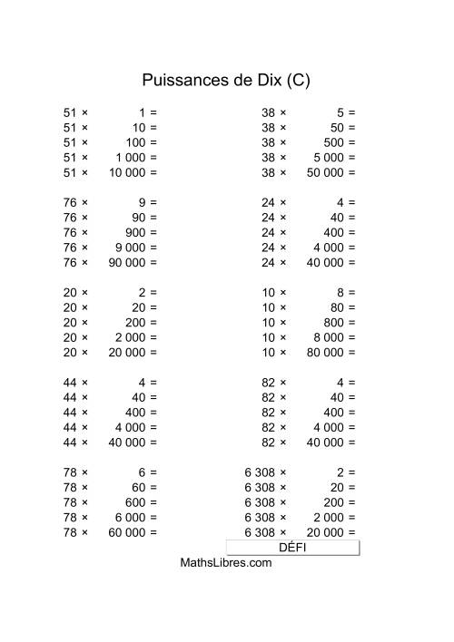 Nombres deux-chiffres multipliés par multiples de puissances positives de dix (C)