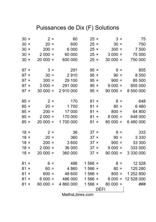 Nombres deux-chiffres multipliés par multiples de puissances positives de dix (F) page 2