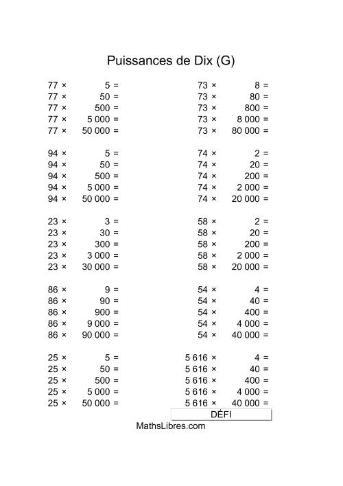 Nombres deux-chiffres multipliés par multiples de puissances positives de dix (G)