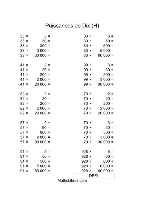 Nombres deux-chiffres multipliés par multiples de puissances positives de dix (H)