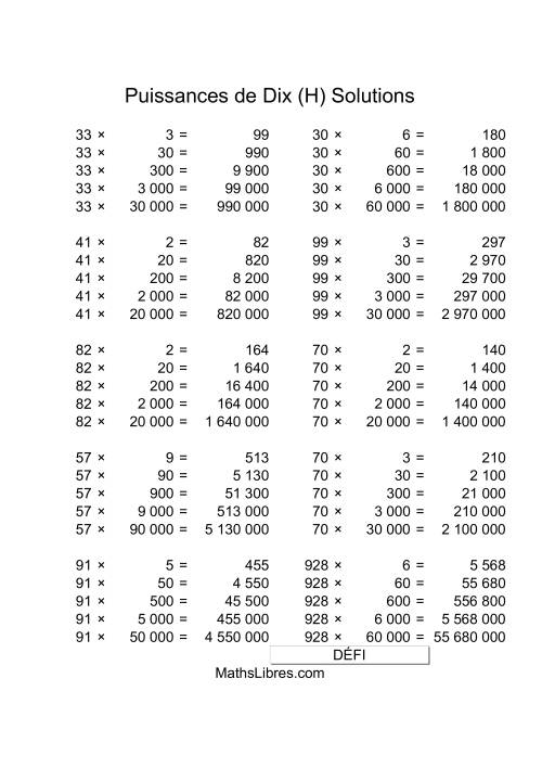 Nombres deux-chiffres multipliés par multiples de puissances positives de dix (H) page 2