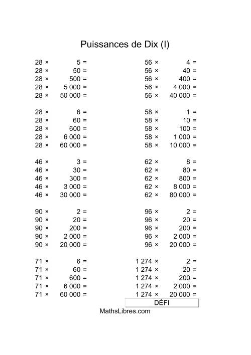 Nombres deux-chiffres multipliés par multiples de puissances positives de dix (I)