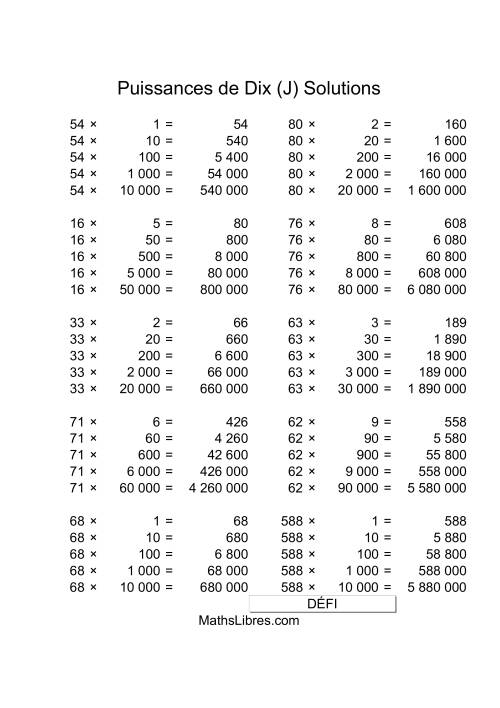Nombres deux-chiffres multipliés par multiples de puissances positives de dix (J) page 2