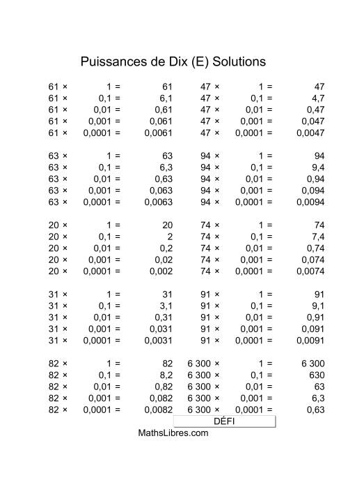 Nombres deux-chiffres multipliés par puissances négatives de dix (E) page 2