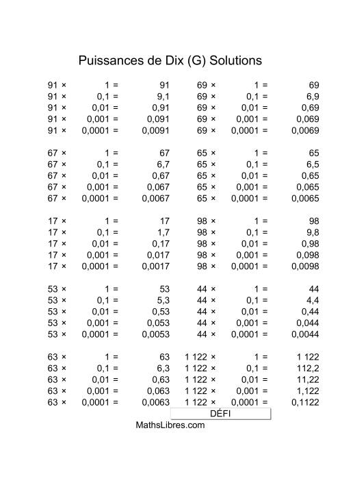 Nombres deux-chiffres multipliés par puissances négatives de dix (G) page 2