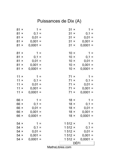 Nombres deux-chiffres multipliés par puissances négatives de dix (Tout)