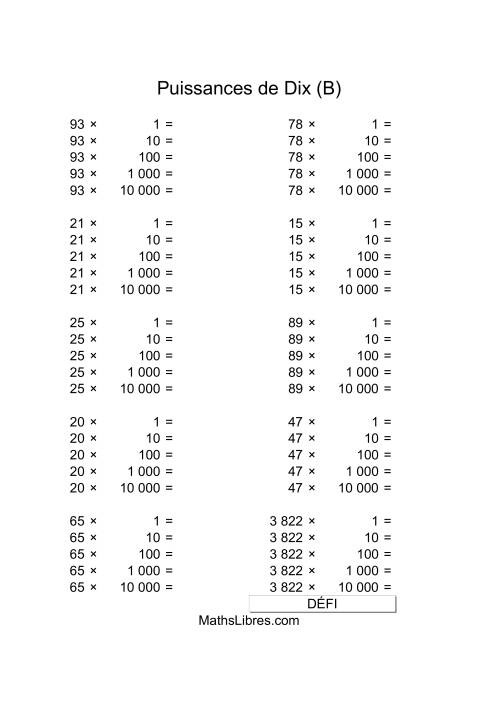 Nombres deux-chiffres multipliés par puissances positives de dix (B)