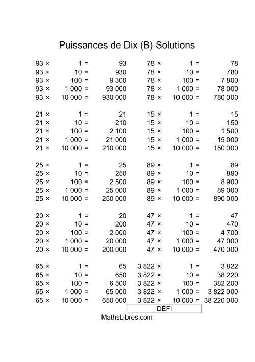 Nombres deux-chiffres multipliés par puissances positives de dix (B) page 2