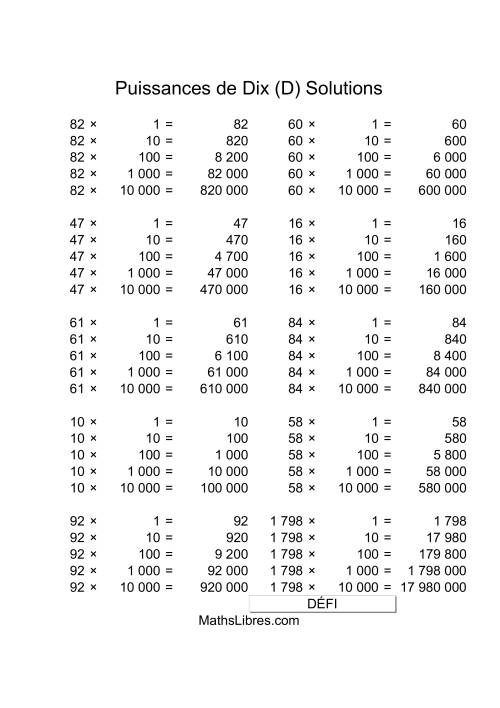 Nombres deux-chiffres multipliés par puissances positives de dix (D) page 2