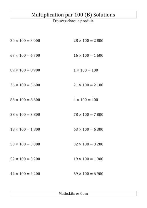 Multiplication de nombres entiers par 100 (B) page 2