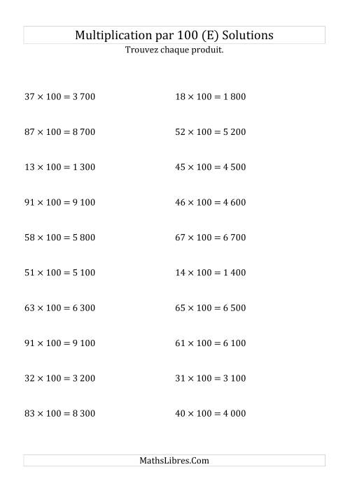 Multiplication de nombres entiers par 100 (E) page 2