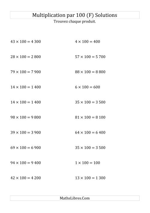 Multiplication de nombres entiers par 100 (F) page 2