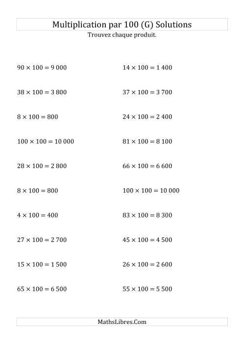 Multiplication de nombres entiers par 100 (G) page 2