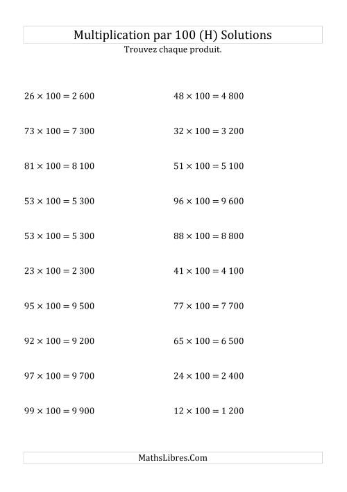 Multiplication de nombres entiers par 100 (H) page 2