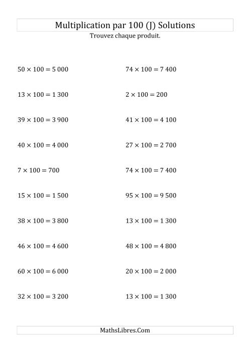 Multiplication de nombres entiers par 100 (J) page 2
