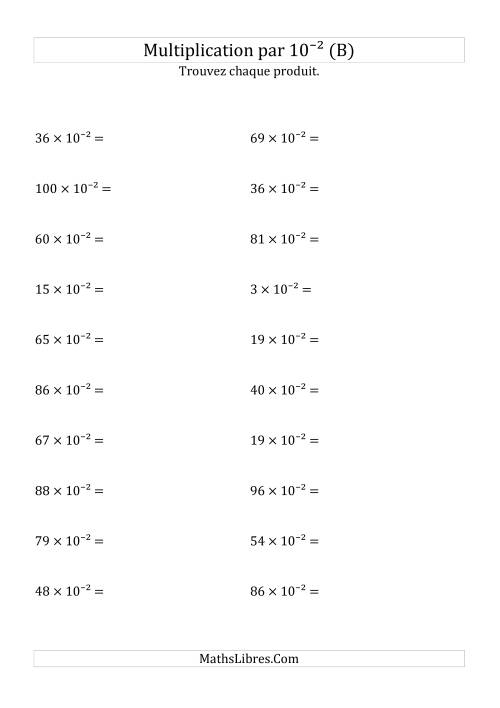 Multiplication de nombres entiers par 10⁻² (B)