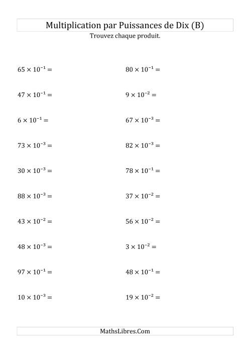 Multiplication de nombres entiers par puissances négatives (B)