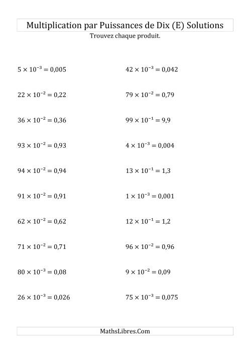 Multiplication de nombres entiers par puissances négatives (E) page 2