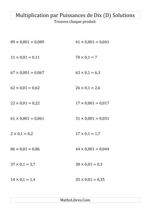 Multiplication de nombres entiers par puissances négatives de dix (forme standard) (D) page 2