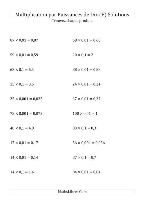 Multiplication de nombres entiers par puissances négatives de dix (forme standard) (E) page 2