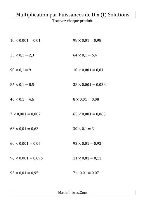 Multiplication de nombres entiers par puissances négatives de dix (forme standard) (I) page 2