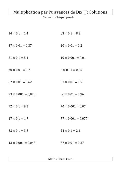Multiplication de nombres entiers par puissances négatives de dix (forme standard) (J) page 2